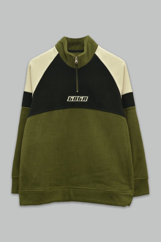 Sudadera polar bordada de cuello alto, con manga larga, bolsas frontales y cierre