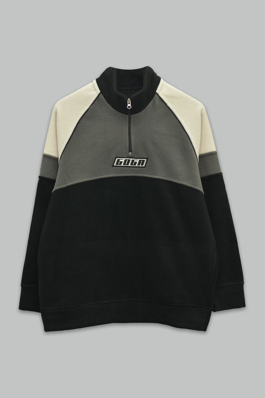 Sudadera polar bordada de cuello alto, con manga larga, bolsas frontales y cierre