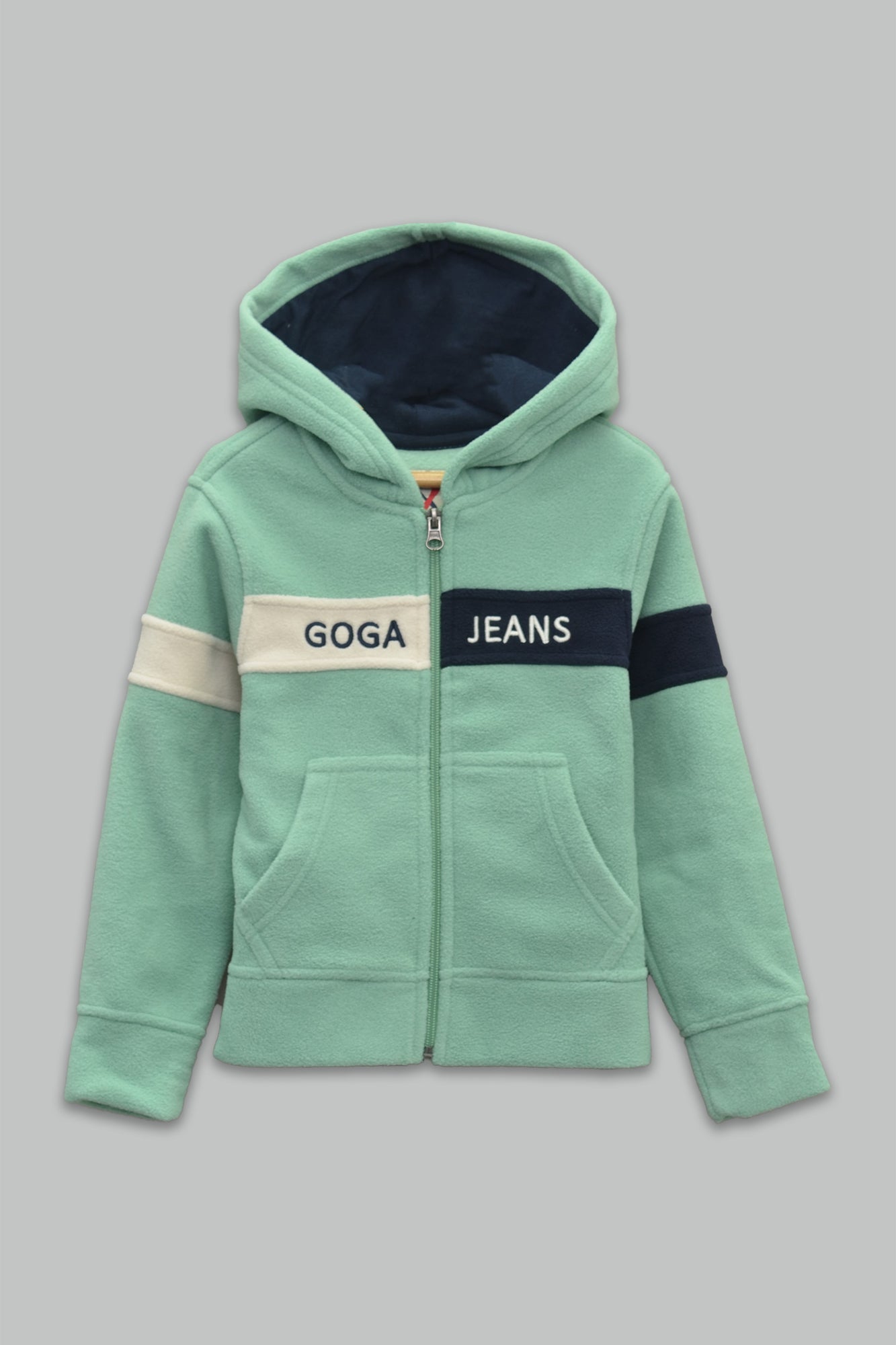 Sudadera polar bordada con capucha ajustable para niña , bolsas frontales y cierre