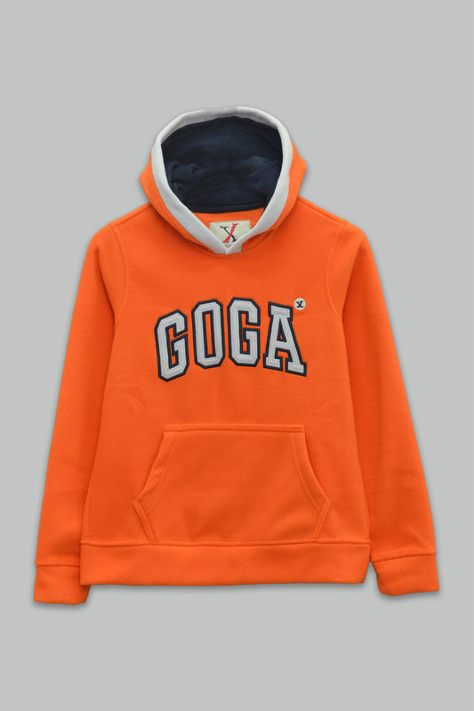 Sudadera polar Dama bordada con manga larga, capucha ajustable y bolsa frontal.