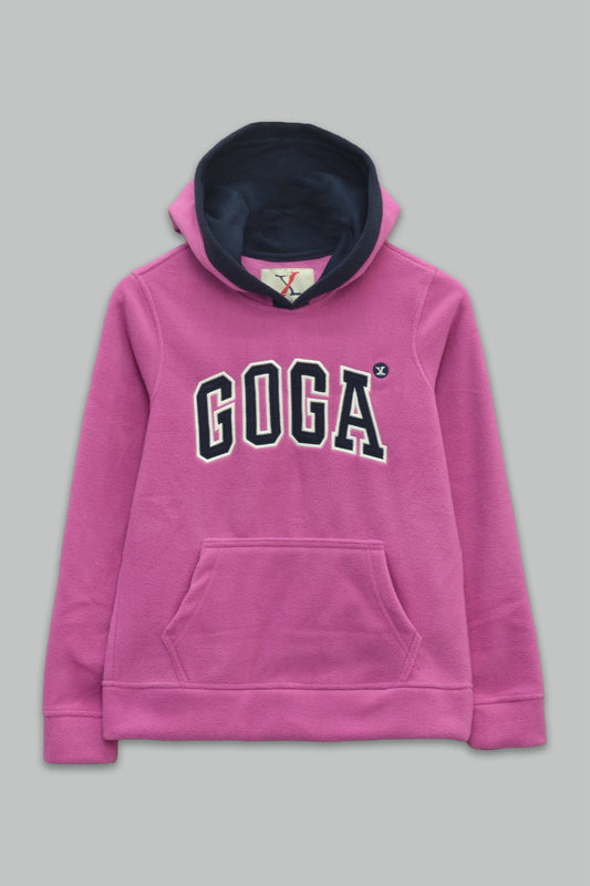 Sudadera polar Dama bordada con manga larga, capucha ajustable y bolsa frontal.