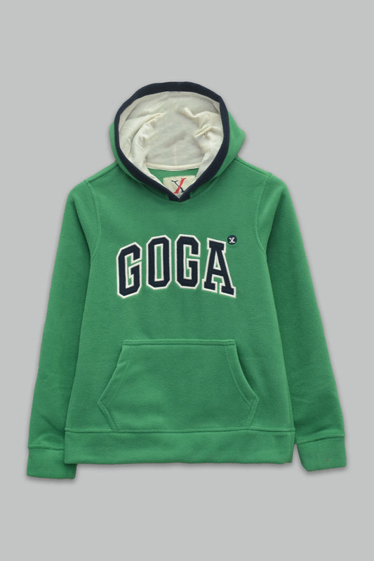 Sudadera polar Dama bordada con manga larga, capucha ajustable y bolsa frontal.