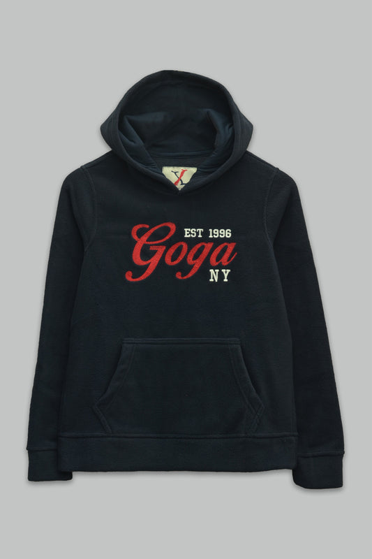 Sudadera polar Dama bordada con manga larga, capucha ajustable y bolsa frontal.