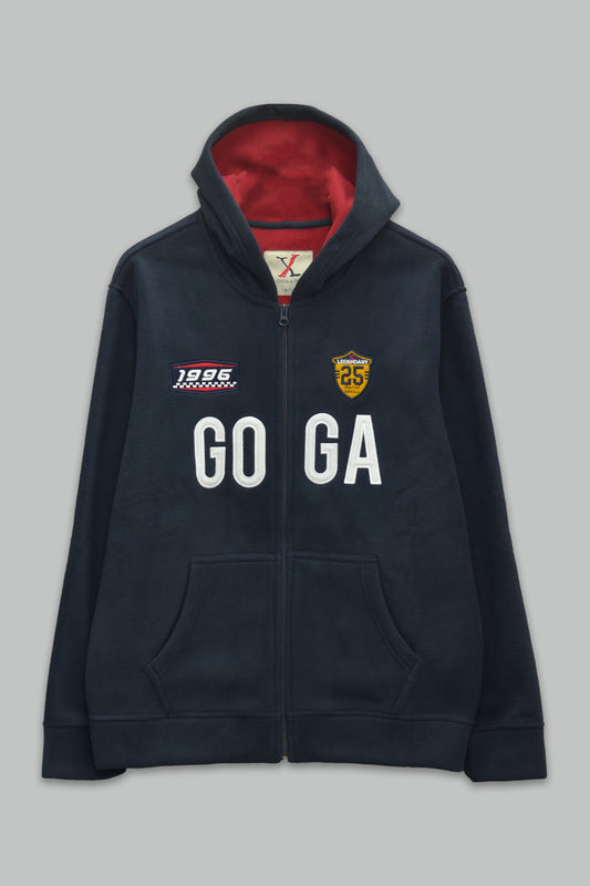 Sudadera polar para hombre, bordada con manga larga, bolsas frontales y cierre.