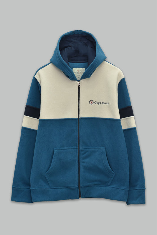 Sudadera polar para hombre, bordada con manga larga, bolsas frontales y cierre.