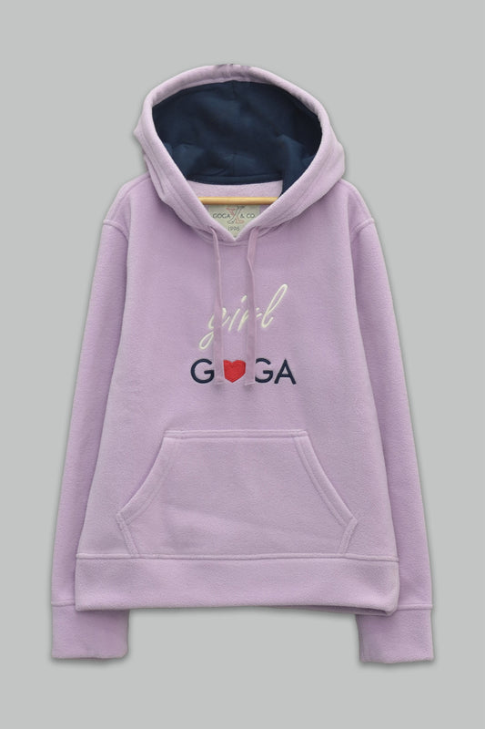 Sudadera polar bordada con capucha ajustable para niña , bolsas frontales.