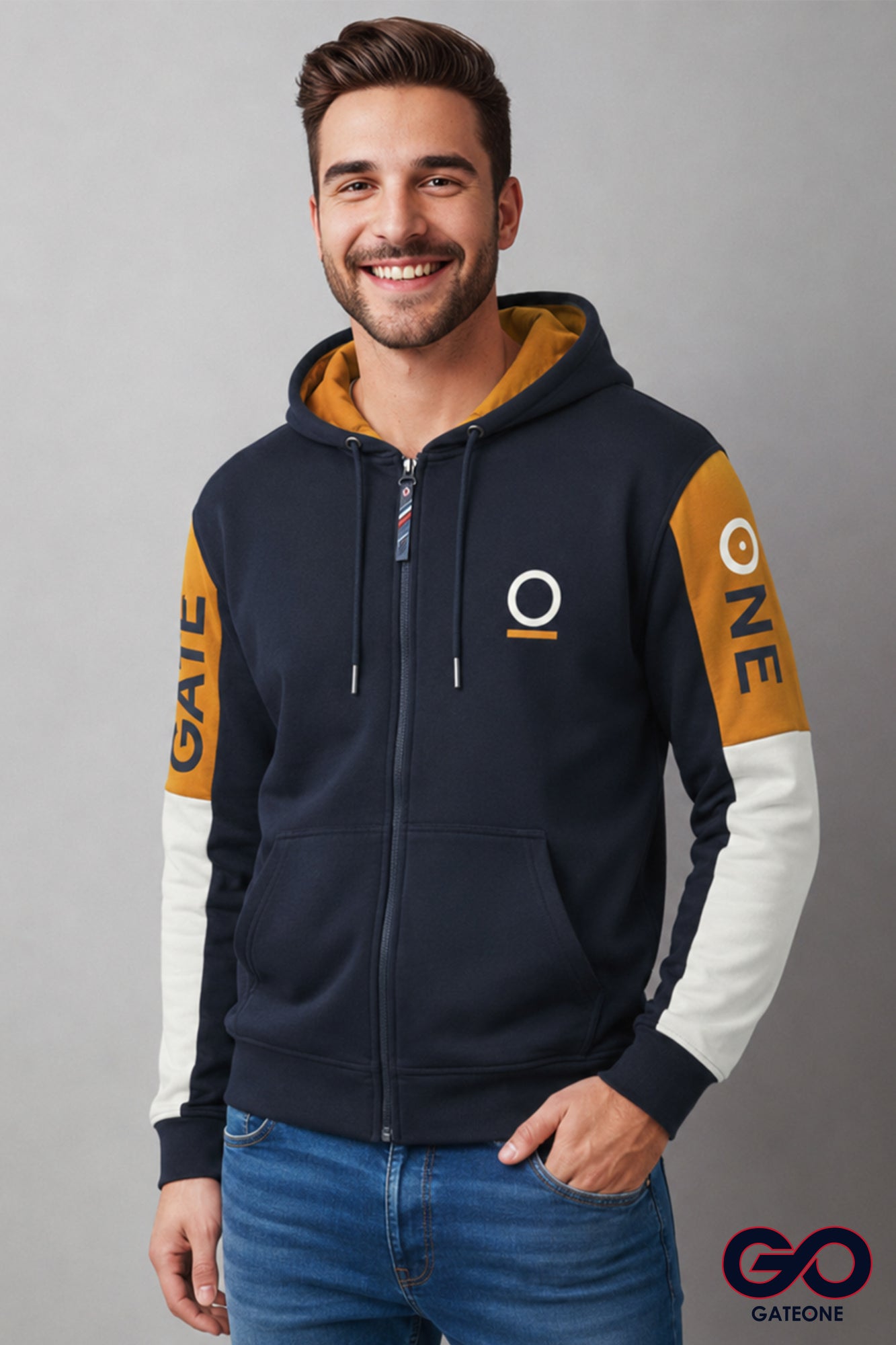 Sudadera para hombre, bolsas frontales y cierre.