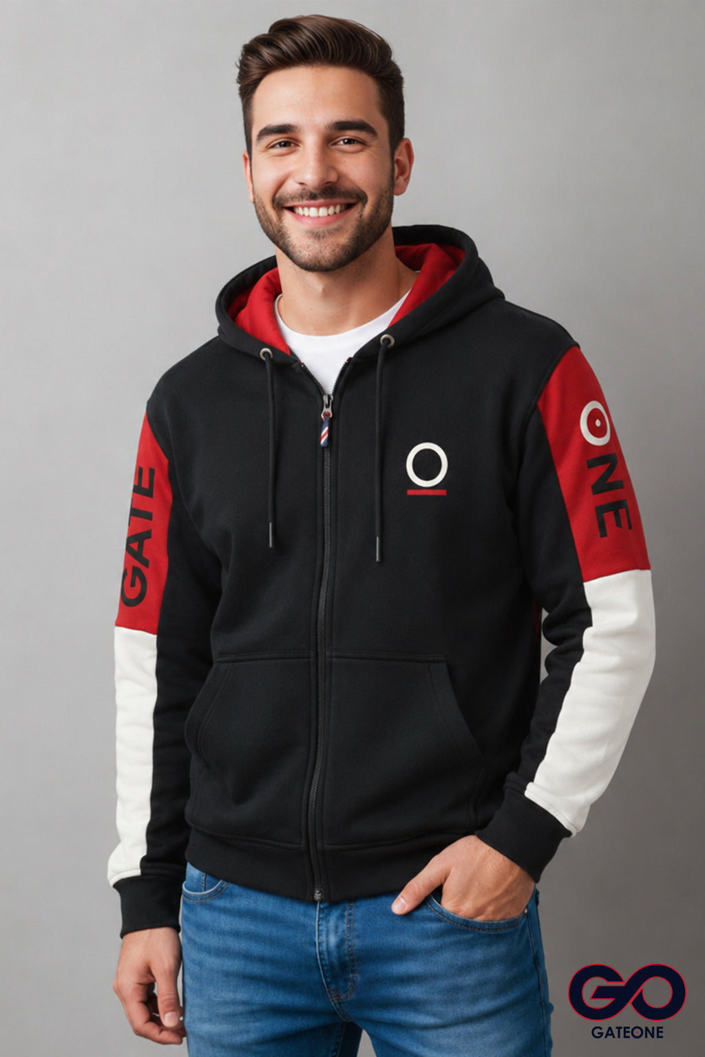 Sudadera para hombre, bolsas frontales y cierre.