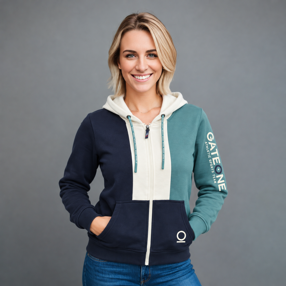 Sudadera para Mujer, bolsas frontales y cierre.