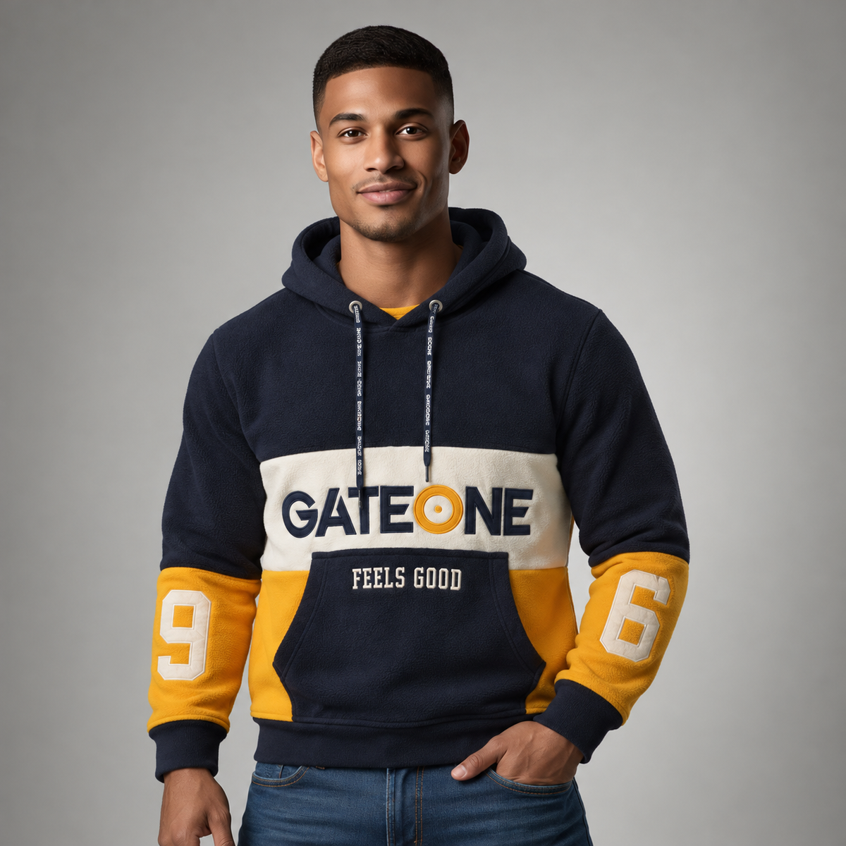 Sudadera para hombre, bolsas frontales y cierre.