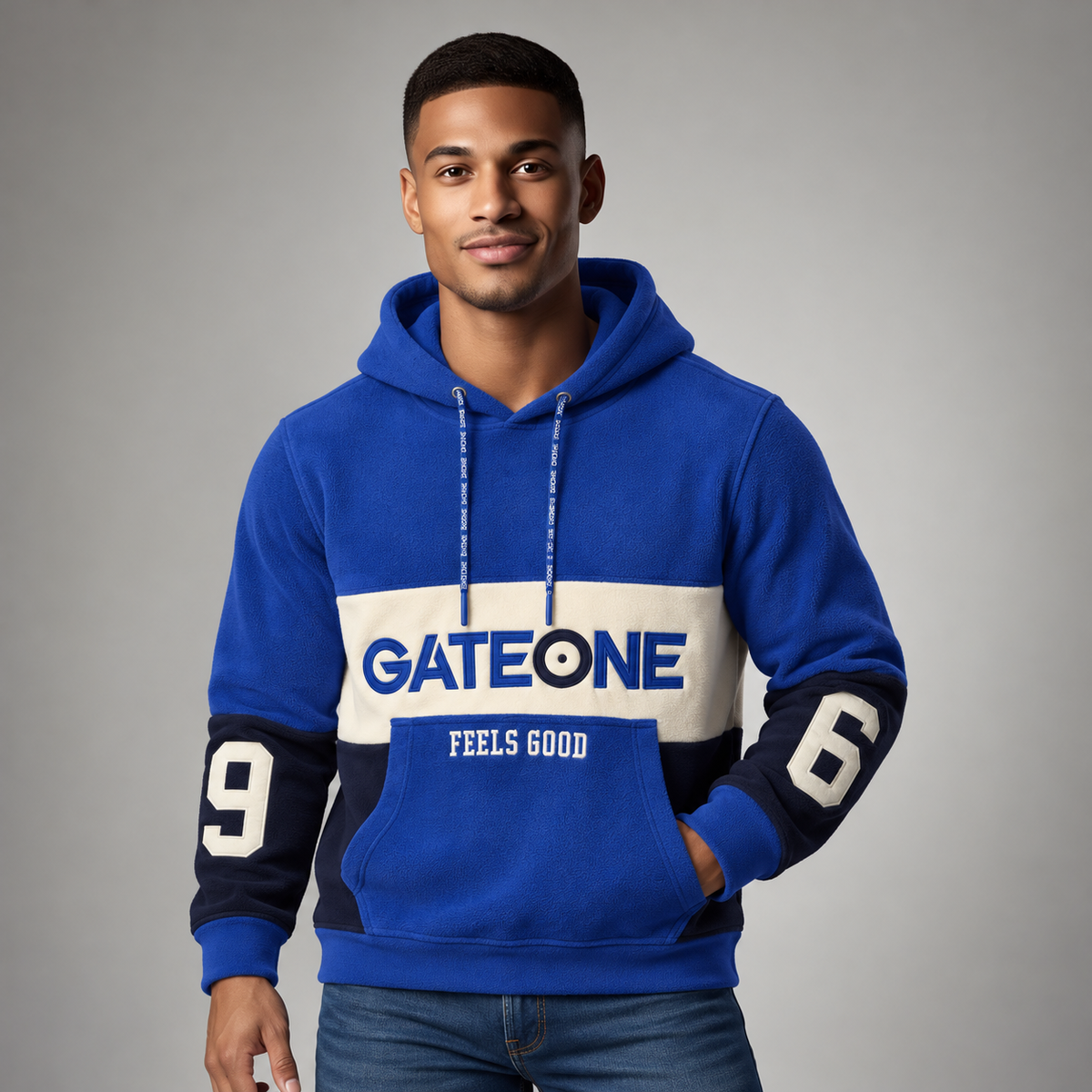 Sudadera para hombre, bolsas frontales y cierre.
