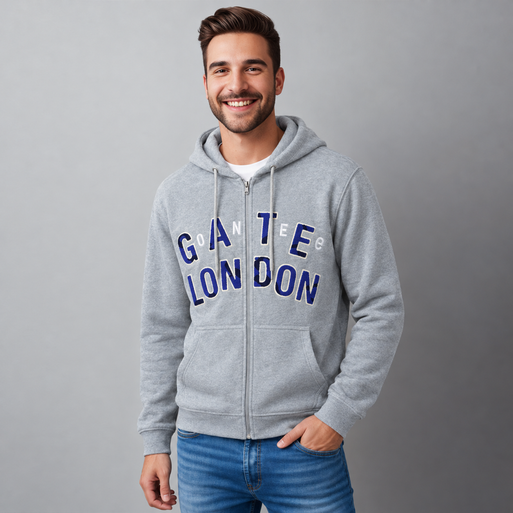 Sudadera para hombre, bolsas frontales y cierre.