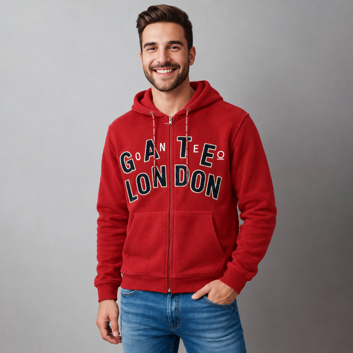 Sudadera para hombre, bolsas frontales y cierre.