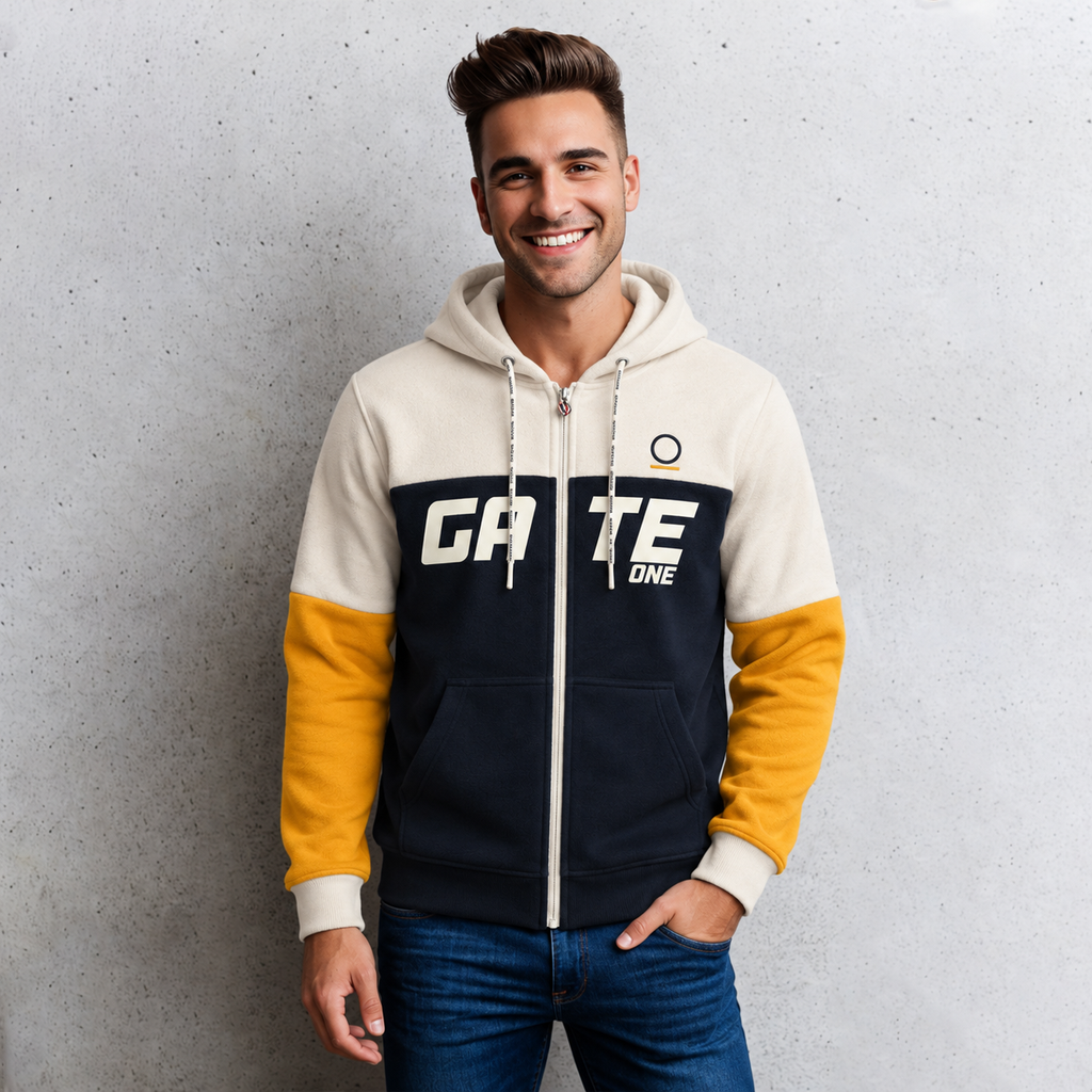 Sudadera para hombre, bolsas frontales y cierre.