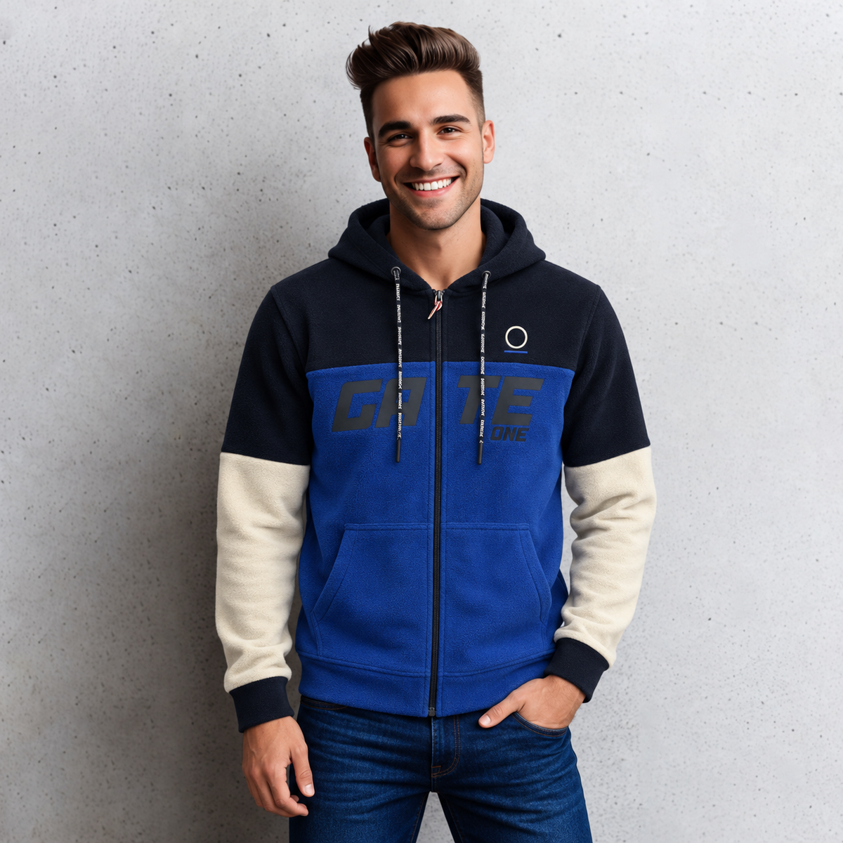 Sudadera para hombre, bolsas frontales y cierre.