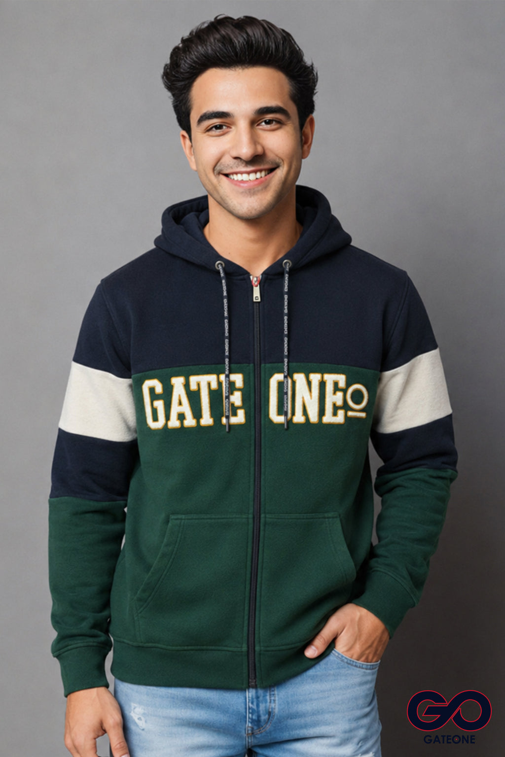 Sudadera para hombre, bolsas frontales y cierre.