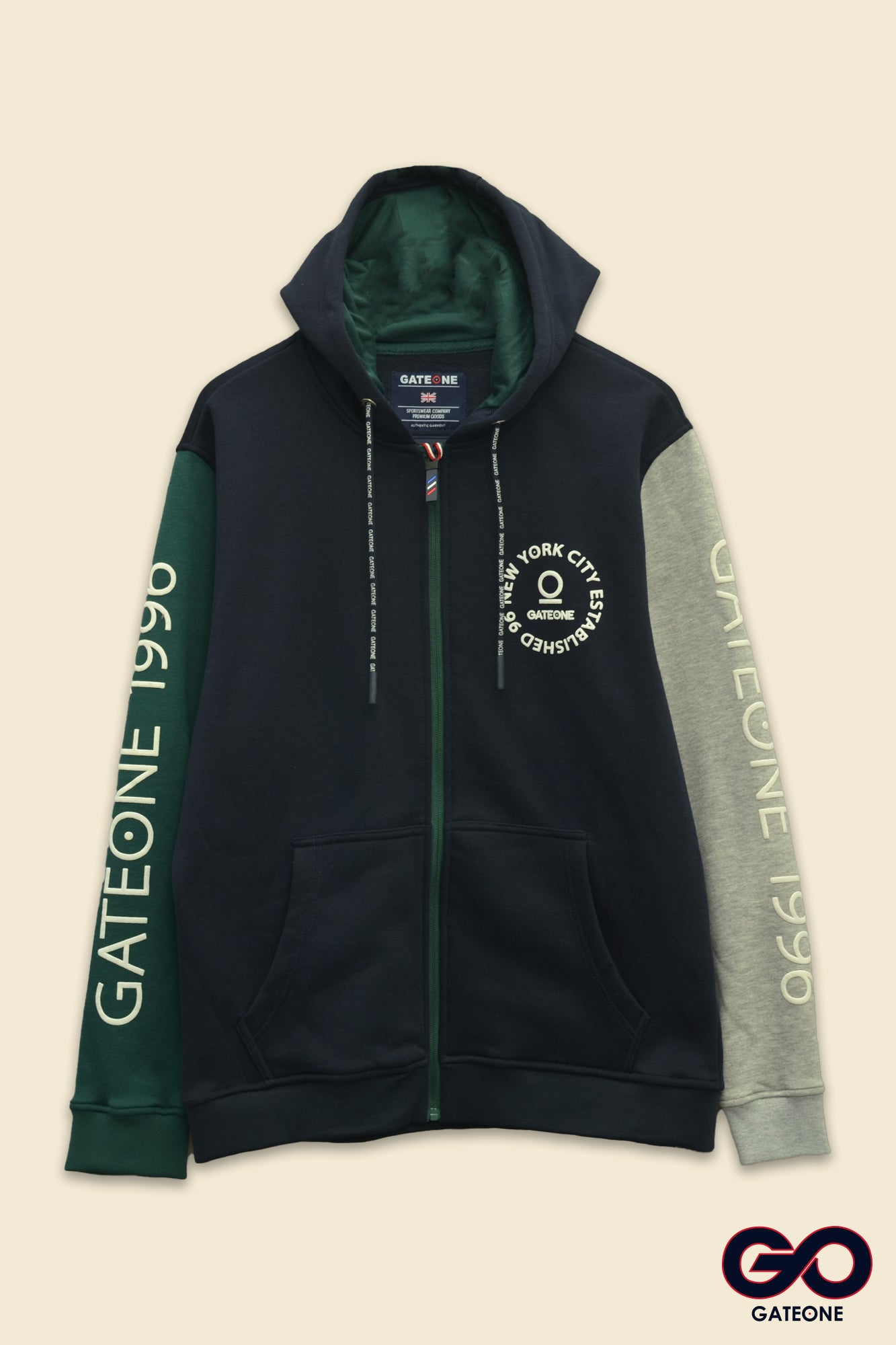 Sudadera para hombre, bolsas frontales y cierre.