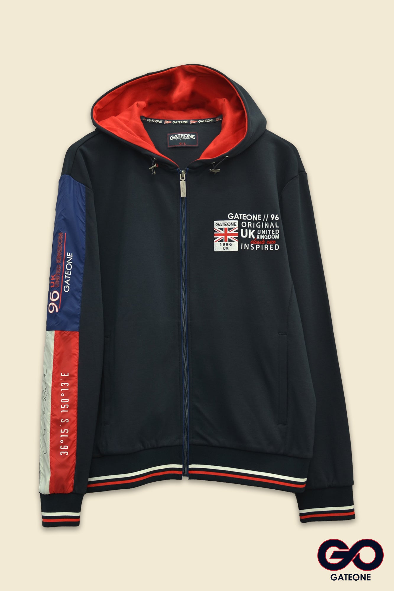 Sudadera para hombre, bolsas frontales y cierre.