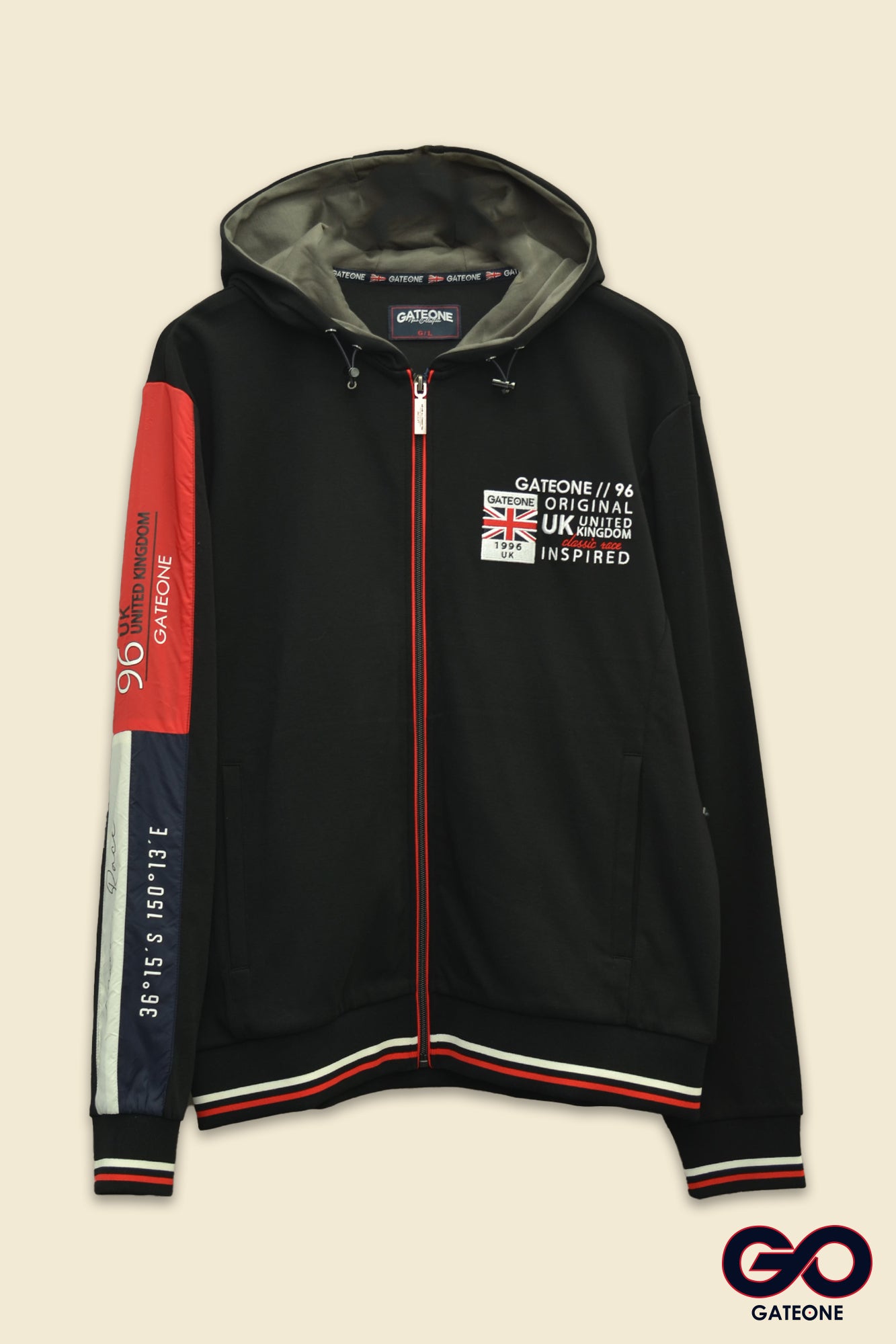 Sudadera para hombre, bolsas frontales y cierre.