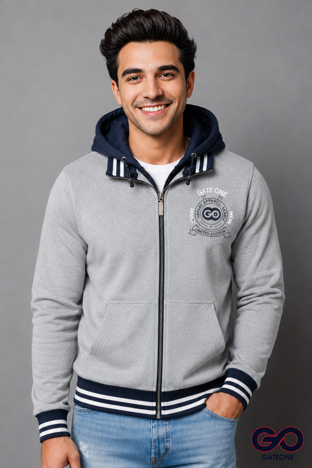 Sudadera para hombre, bolsas frontales y cierre.