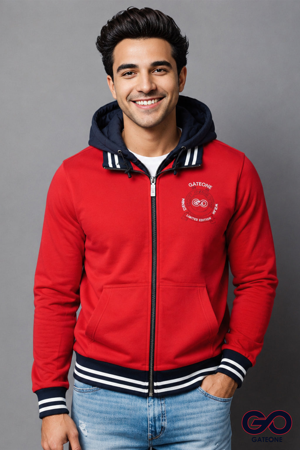 Sudadera para hombre, bolsas frontales y cierre.