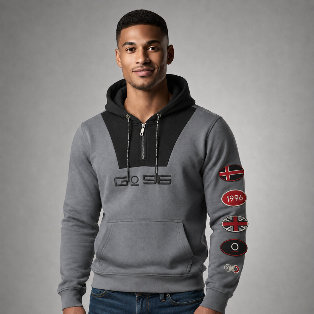 Sudadera para hombre, bolsas frontales y cierre.