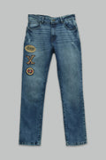 Pantalón de mezclilla Regular Fit con escudos para hombre