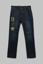 Pantalón de mezclilla Regular Fit con escudos para hombre