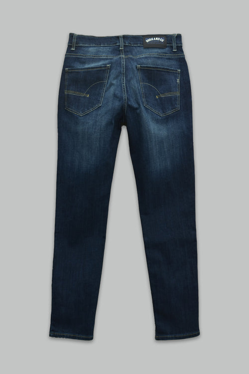 Jeans Mezclilla Corte Slim Fit Lavado Oscuro Índigo Cinco Bolsillos