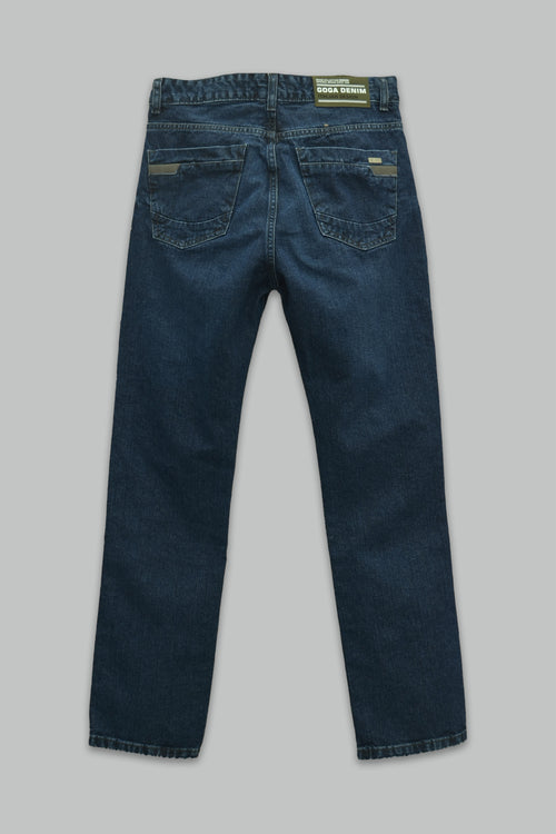 Jeans Mezclilla Corte Regular Fit Lavado Oscuro Cinco Bolsillos