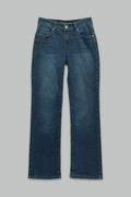Jeans Mezclilla Corte Recto Stretch Lavado Medio Cinco Bolsillos