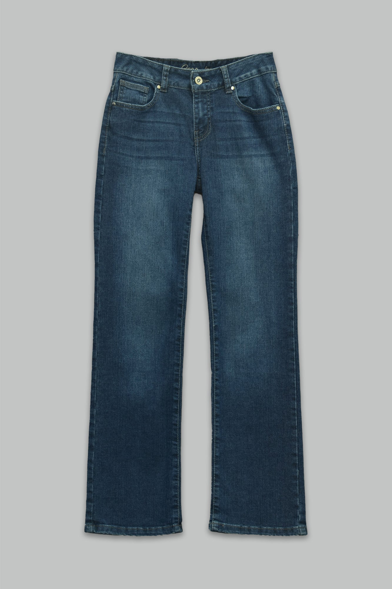 Jeans Mezclilla Corte Recto Stretch Lavado Medio Cinco Bolsillos