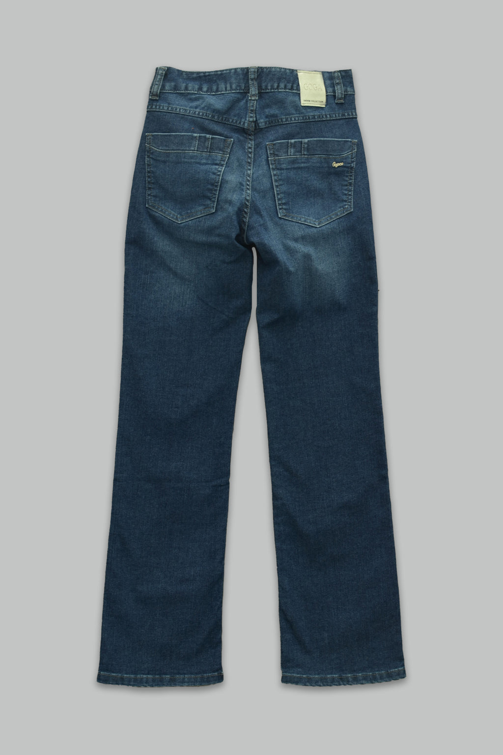 Jeans Mezclilla Corte Recto Stretch Lavado Medio Cinco Bolsillos