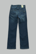Jeans Mezclilla Corte Recto Stretch Lavado Medio Cinco Bolsillos