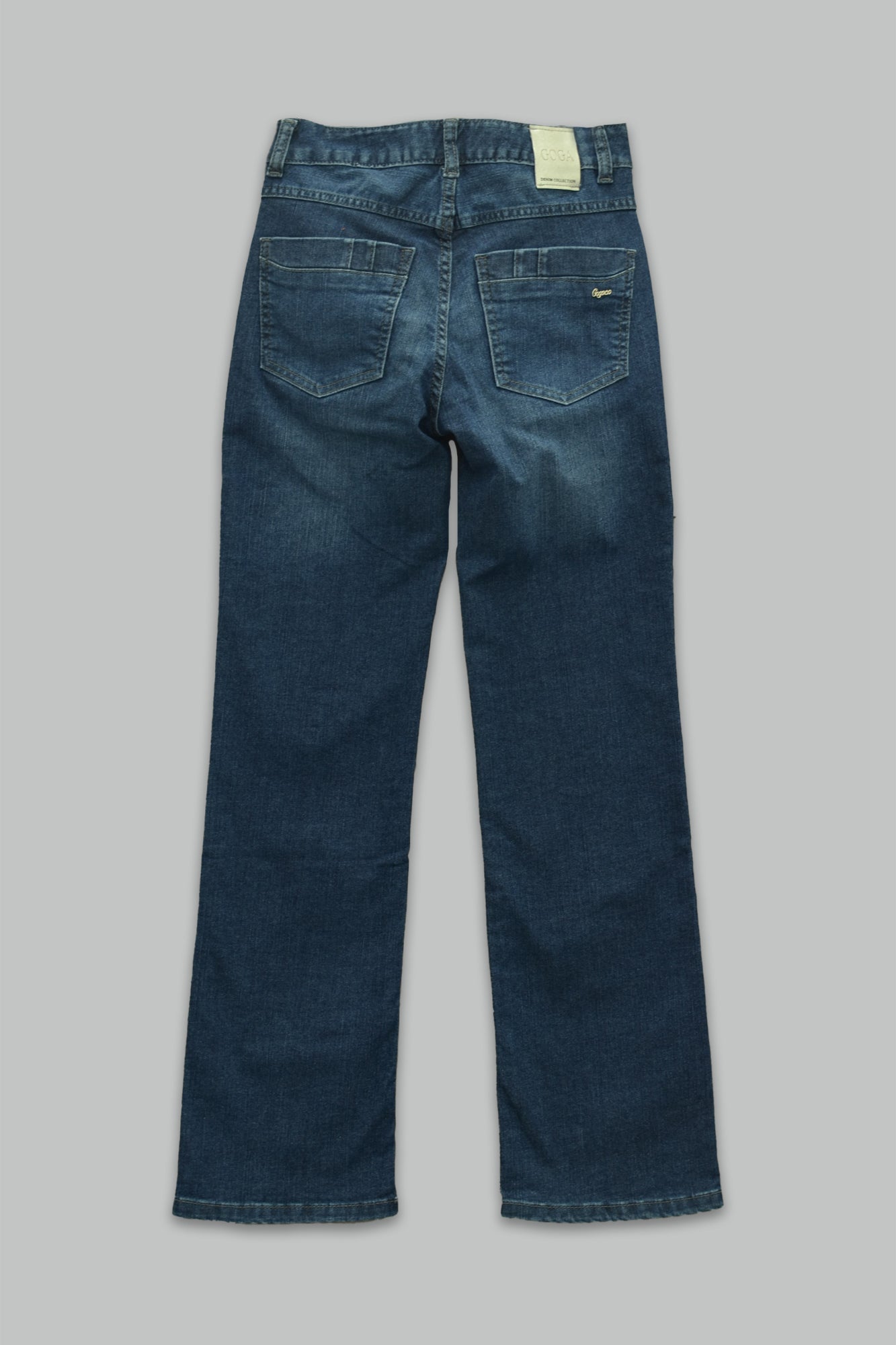 Jeans Mezclilla Corte Recto Stretch Lavado Medio Cinco Bolsillos
