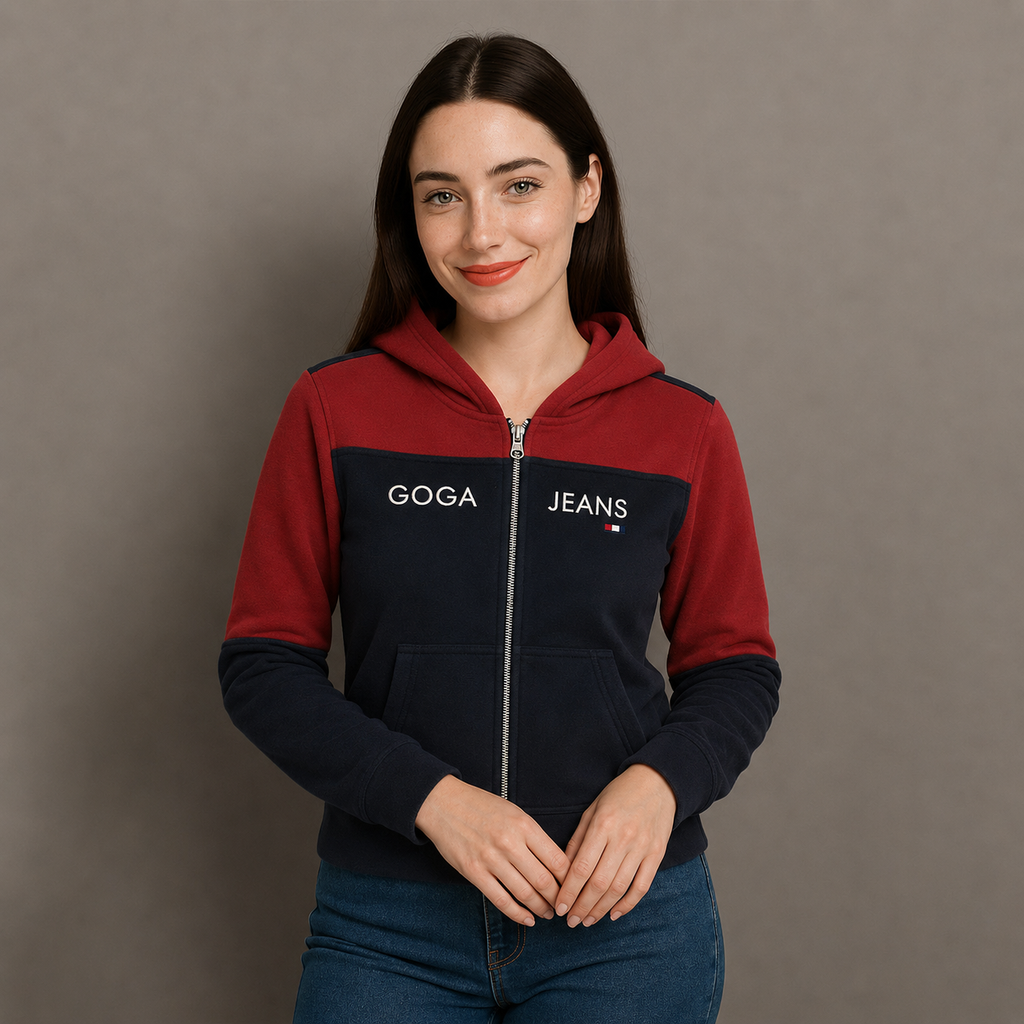 Sudadera polar para Mujer bordada, con manga larga, capucha,  bolsas frontales y cierre.