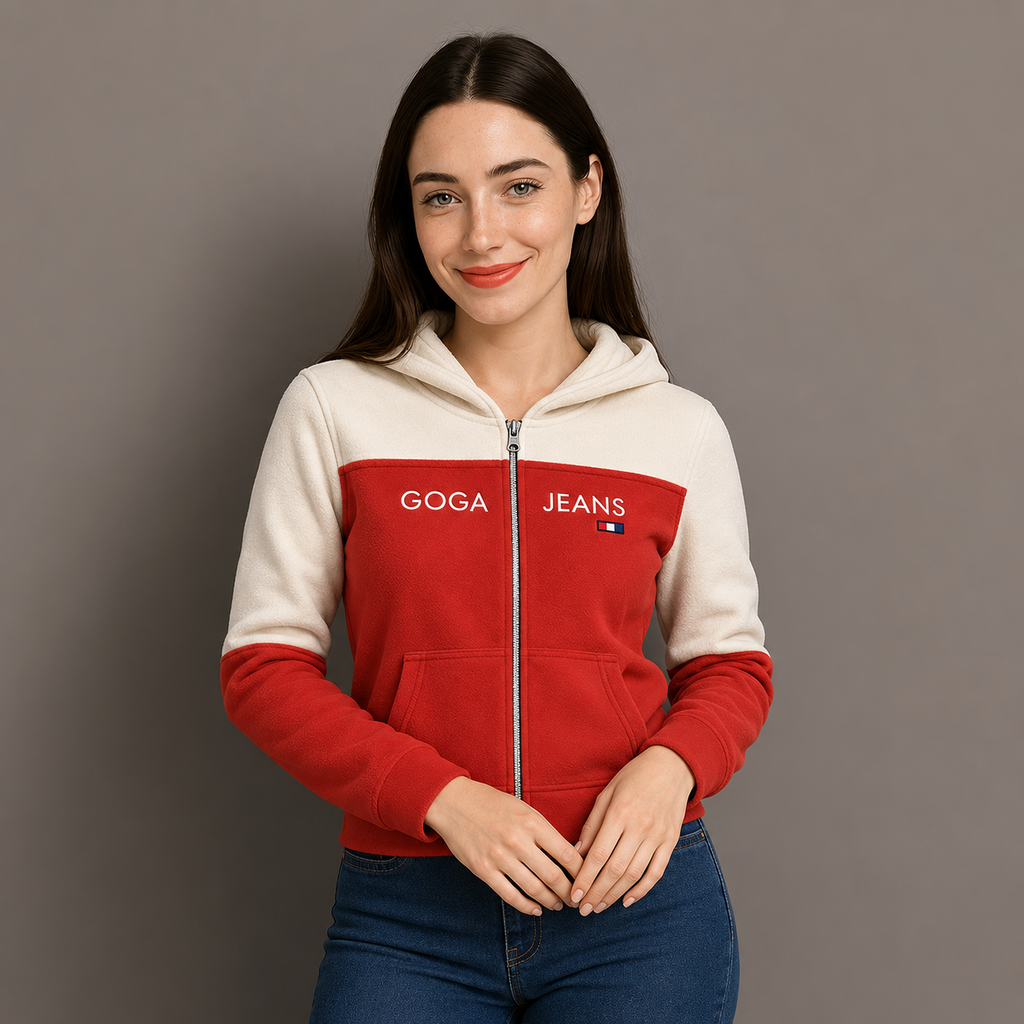 Sudadera polar para Mujer bordada, con manga larga, capucha,  bolsas frontales y cierre.