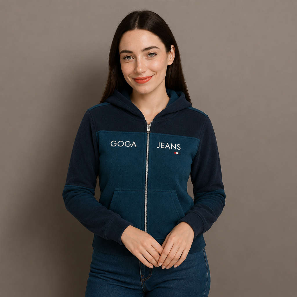 Sudadera polar para Mujer bordada, con manga larga, capucha,  bolsas frontales y cierre.