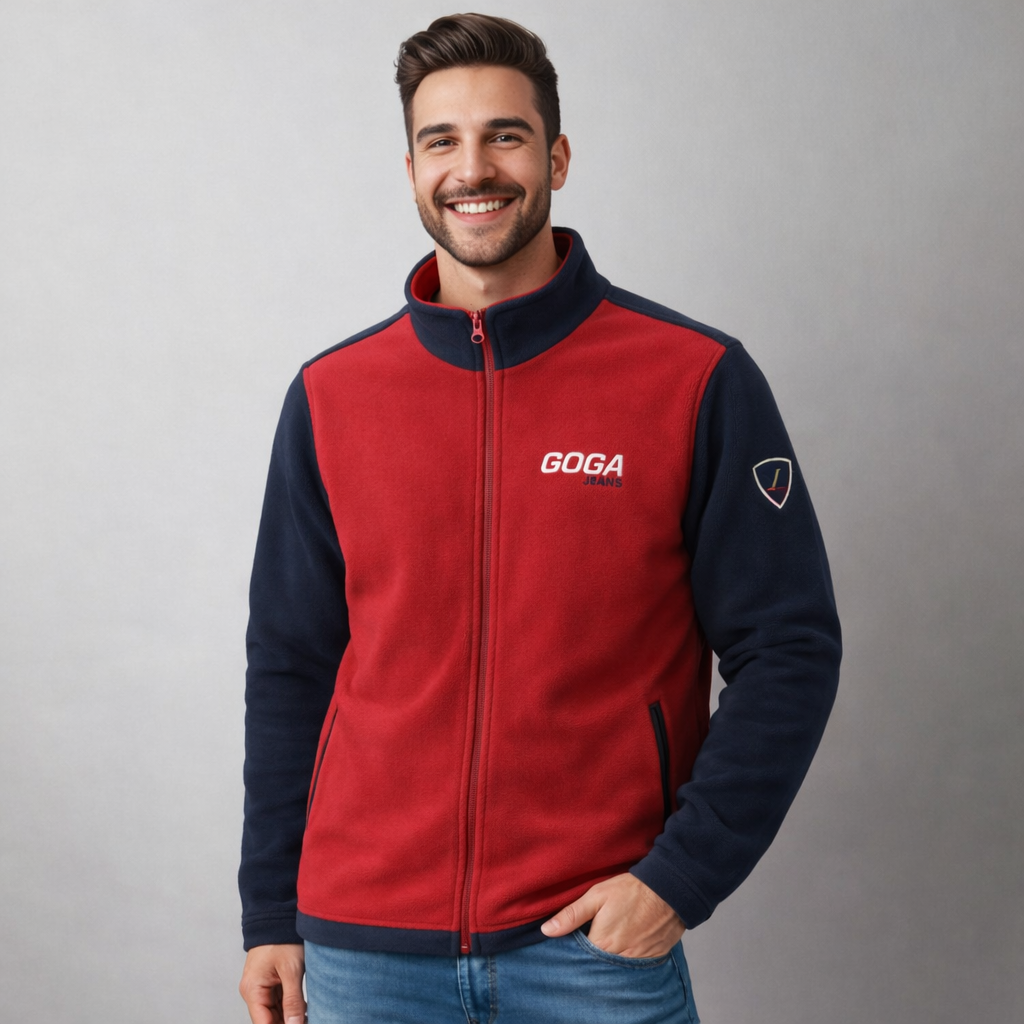 Sudadera polar para hombre, bordada con manga larga, Cuello alto. bolsas frontales y cierre.