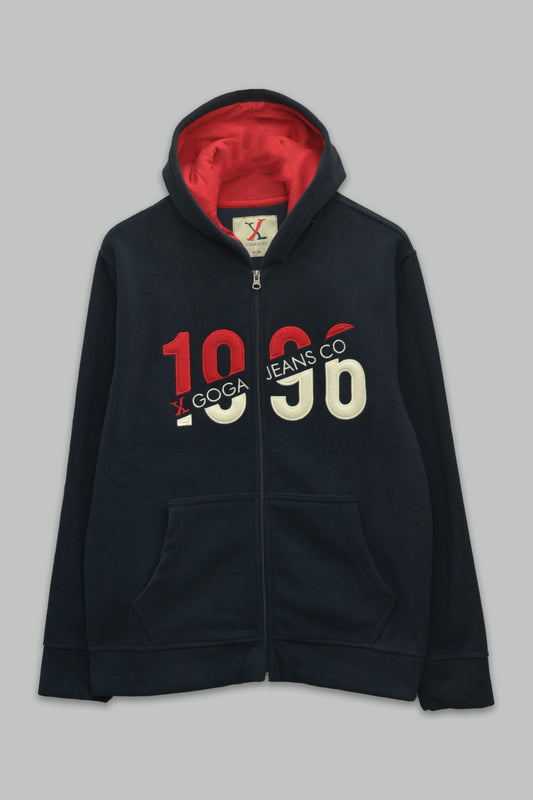 Sudadera polar para hombre, bordada con manga larga, bolsas frontales y cierre.