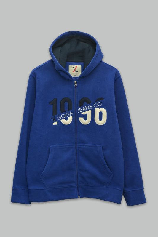 Sudadera polar para hombre, bordada con manga larga, bolsas frontales y cierre.