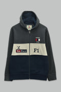 Sudadera polar para hombre, bordada con manga larga, bolsas frontales y cierre.