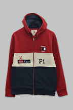 Sudadera polar para hombre, bordada con manga larga, bolsas frontales y cierre.