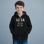 Sudadera polar para Niño bordada con manga larga, capucha ajustable, bolsas frontales y cierre.