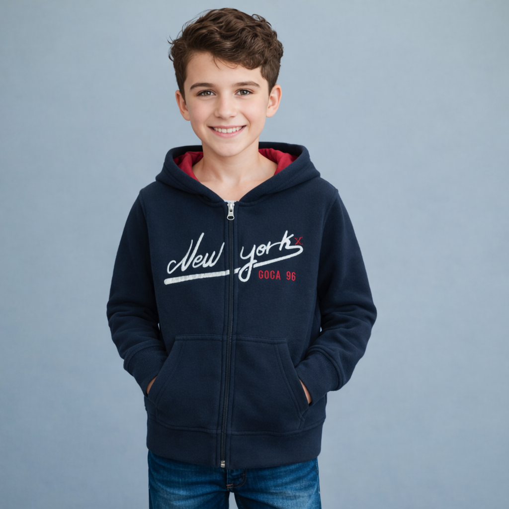 Sudadera Polar Bordada con Capucha y Cierre