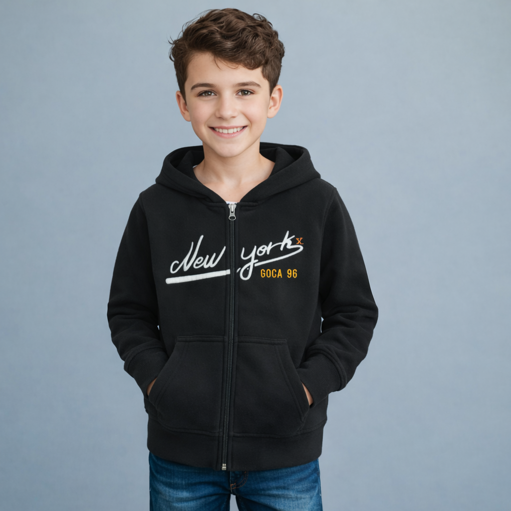 Sudadera Polar Bordada con Capucha y Cierre