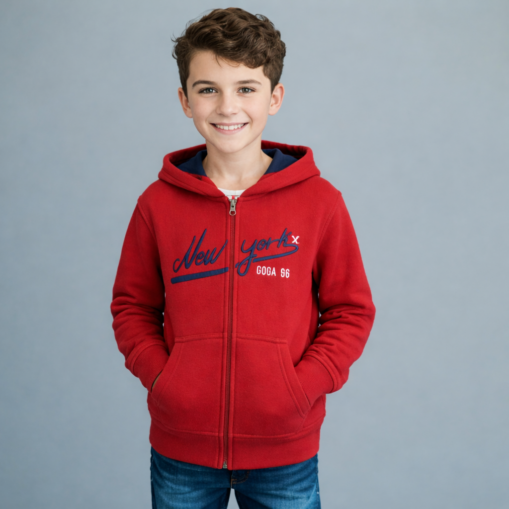 Sudadera Polar Bordada con Capucha y Cierre