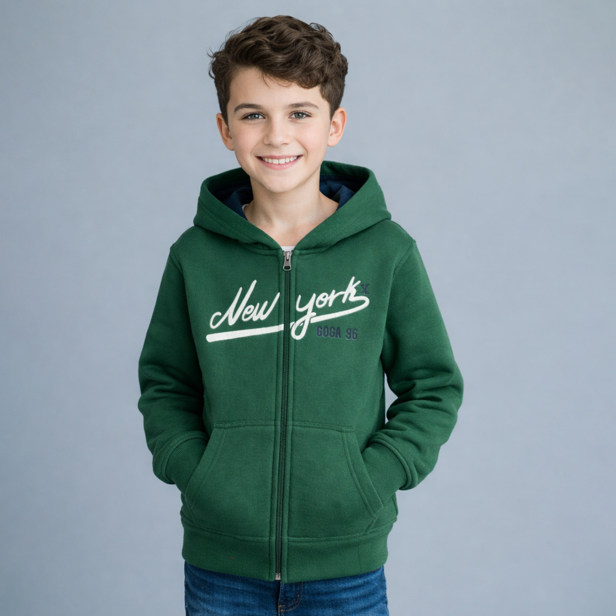 Sudadera Polar Bordada con Capucha y Cierre