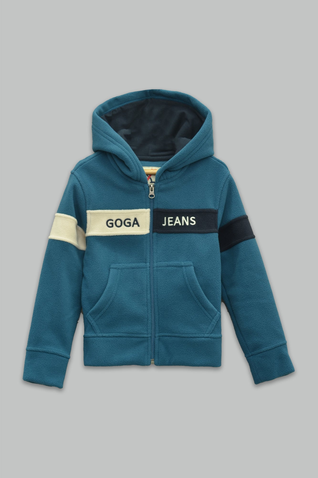 Sudadera polar bordada con capucha ajustable para niña , bolsas frontales y cierre