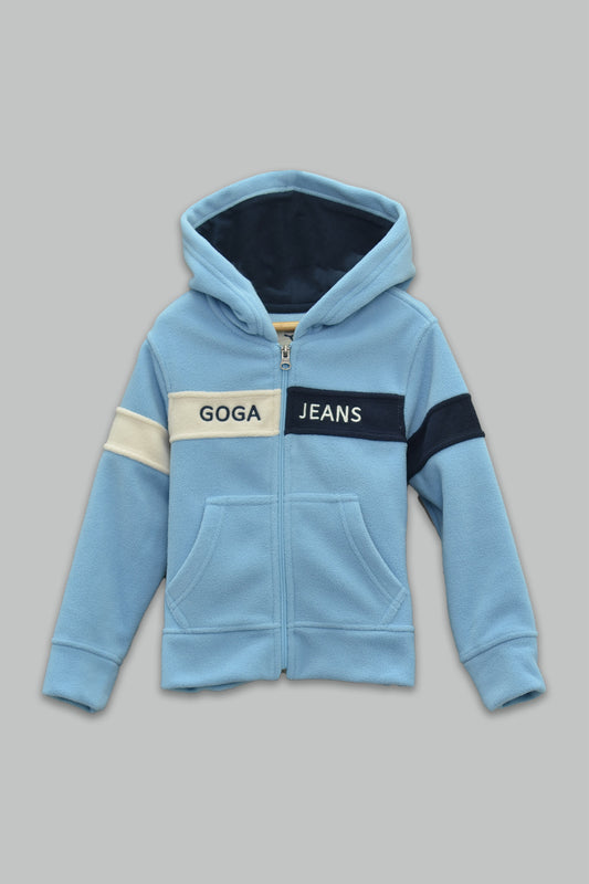 Sudadera polar bordada con capucha ajustable para niña , bolsas frontales y cierre